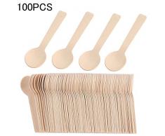 Ourleeme 100 pcs jetables en bois naturel Cuillère Mini réutilisables Ice Cream Cuillère en bois Cuillère à dessert Accessoires de Cuisine