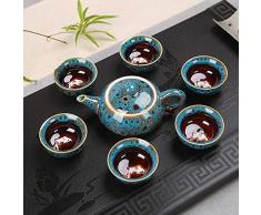 Générique Service à thé en Porcelaine Chinoise 6 Personnes théière et Tasses (Bleu)