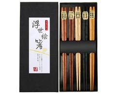 Baguettes Japonaises 5 Paires Baguette Sushi Baguettes en Bois 23cm Chopstick Traditionnelle et Elégante pour Cuisine Maison Hôtel Restaurant (Natural)