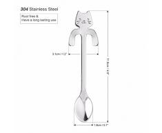 niceEshop(TM) Kit de 4 Pcs Cuillères en Acier Inoxydable sous Forme de Chat Mignon pour Café, Thé, Sucre et Gâteau (Argent)
