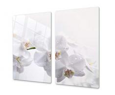 Planche de cuisine en VERRE trempé - Planche à découper en verre - Couvre-plaques de cuisson - UNE PIÈCE (60x52 cm) ou DEUX PIÈCES (30x52 cm chacune) ;D06 Série Fleurs : Orchidée 1