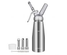 Siphon Chantilly,Siphons de Cuisine,Syphon a Chantilly Siphon à crème fouettée professionnel avec 3 douilles en acier inoxydable compatible en aluminium - 0,5 Litre by Upstartech