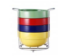 Lot de 5 pièces: 4 Bols à céréales de 450ml avec support - soupière - bol creuses avec support de rangement