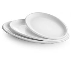 DOWAN Assiettes de Service Ovales, 30cm/35,5cm/39cm Grands Plateaux de Service pour les Parties Porcelaine, Lot de 3 Plats de Service, Blanc