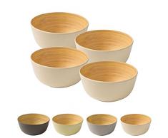 BIOZOYG 4 Pièces Premium Bambou Bol Ivoire Rond 450 ML I Bambou Vaisselle Bol de céréales Fruits saladier en Bois Deco Bol Service Bol Camping Vaisselle