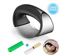 Presse-ail portable Vanbing en acier inoxydable - Avec éplucheur à rouleaux en silicone - Poignée confortable - Facile à utiliser et à nettoyer