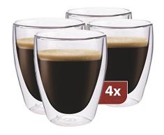 Maxxo Verres à Double Paroi Coffee 4X 235 ML Tasses Thermos en Verre Isotherme Résistant au Chaud et Froid avec Effet Flottant