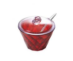 Omada Design Sucrier de 20 cl en acrylique avec pratique couvercle et cuillère inclus, parfaite pour colorier les vos moments de relax devant une savoureux boisson, ligne Diamond, Rouge
