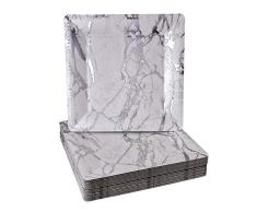 SOUS-ASSIETTES JETABLES CARRÉES | 20 pcs (Marbré – argenté)