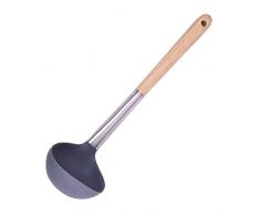 BESTONZON Cuillère à louche en silicone Cuillère à soupe en louche avec manche en bois, cuillère à soupe résistante à la chaleur