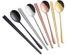 Buyer Star Baguettes Cuillère 4 Couleurs Réutilisable Métal Acier Inoxydable Ensemble de cuillères à Baguettes coréennes