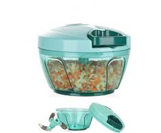 Mini hachoir manuel manuel à légumes avec corde, robot alimentaire manuel avec bol et lame amovible, matériau de sécurité alimentaire durable sans BPA (bleu)