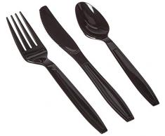 Ménagère de 192 couverts (cuillères, fourchettes, couteaux, 64 pièces de chaque) en plastique robuste - noir