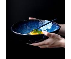 Gweat Style Japonais Bleu Rétro En Céramique Vaisselle Creative Ramen Bowl Grande Soupe Bol Salade De Fruits Bol (taille : S)