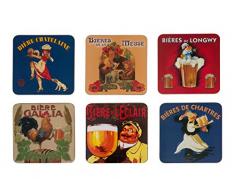 Cartexpo 70821 Alimentation Lot de 6 sous Verres Les BiÃ¨res Bois/LiÃ¨ge