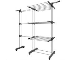 Tomons Séchoir à Linge, étendoir à Linge, étendage, Séchoir à vêtements Tower, Sèche Linge Gros, Mobile en Acier Inoxydable Antirouille avec Ailes Latérales, Support de Séchage Extensible Réglable