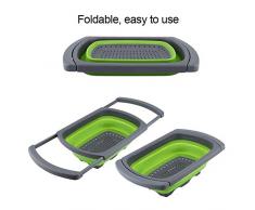 Panier de Cuisine En Silicone Passoire Rétractable Basket Panier de Filtre Rack dEvier de Cuisine pour Fruits et Légumes(Green)