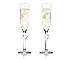 Lot de 2 verres de mariage pour couples - Cadeaux de mariage personnalisés - Flûtes à champagne gravées avec nom et date - Flûtes à champagne - Idée cadeau de mariage - Motif cœur avec de nombreux petits cœurs