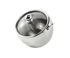 Newness Petit Bol à Sucre, 300 ML (10 OZ), Sucrier en Acier Inoxydable avec Couvercle en Verre à Ouverture Oblique (pour Une Meilleure Reconnaissance) et Cuillère à Sucre, pour la Maison et Cuisine