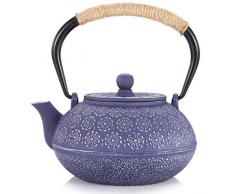 Théière japonaise en fonte - Bouilloire en fonte maintient la température - Bouilloire non toxique - Théière Vintage Lilac Blossom - Objet de collection for les amateurs de thé, 900ML, bleu
