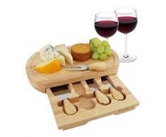 StarBlue Plateau de fromages avec 4 Couteaux et tiroir Coulissant | Plateau de Service Grand Format en Bois de chêne pour la Coupe du Fromage | Idéal pour la Pendaison de crémaillère