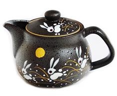 Théière en Céramique Japonaise Kutani Lapins et la Lune (avec passoire à thé) Import Japon