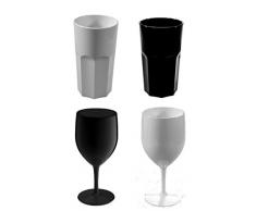 Virtually Glass Lot de Verres à vin et Verres à gobelet en Noir et Blanc - Verres en Plastique Polycarbonate incassables réutilisables - Alternative réaliste au Verre