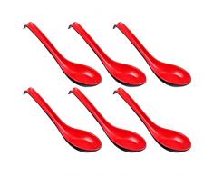 Hemoton Lot de 6 cuillères à soupe incassables Noir et Rouge Long Manche Cuillère de service Cuillères à soupe Nouilles Cuillères à dégustation pour la maison Restaurant