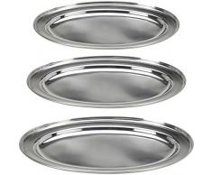 Générique 3 Plateaux ovales en Acier Inoxydable - Plateau de Service - Plat de Service