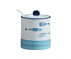 Hetoco Blanc Bleu Porcelaine Bol à Sucre, Sucrier avec Cuillère et Couvercle Récipients Dépicespour Boîte Assaisonnement la Maison et de Cuisine