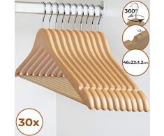 Cintres en Bois - Quantité au Choix ( Lot de 30/50/100) - d'érable sans échardes avec Barre antiglisse Encoches Conception, Crochet pivotant à 360° - pour Pantalons, et encoches pour jupe