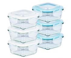 Grizzly Boîte Alimentaire en Verre Hermétiques avec Couvercles Lot de 6 Carrées 320 ml- Boîtes Conservation Sans BPA