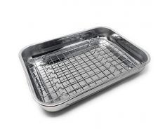 Space Home - Plat à Four avec Grill et Poignées - Plaque à Rôtir avec Grille - Acier Inoxydable - 40 cm - Made in Italy