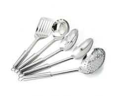 Benlasen Ustensiles De Cuisine en Acier Inoxydable Cuisine - 5 Cuillères De Service, Y Compris Une Louche, Un Retourneur À Fente, Une Écumoire, Une Cuillère À Fente, Une Cuillère Pleine