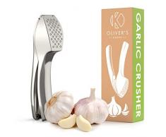 Presse-Ail Premium Oliver’s Kitchen – Très Facile à Utiliser et à Nettoyer – Pile l’ail et le Gingembre Sans Effort (Inutile de le Peler) – Conçu Pour Durer – Très Solide et Durable