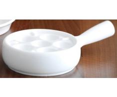 Plat à escargots - 6 trous - porcelaine - poêlon à manche - Bianco