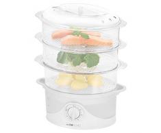 Clatronic Dg 3665 Cuiseur Vapeur avec 3 à vapeur récipients, minuterie, affichage du niveau deau, 800 W, Blanc
