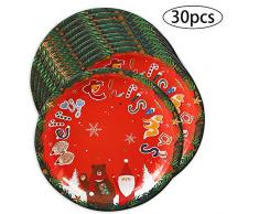 Tomkity 30 pcs Assiettes Joyeux Noël Assiettes en Papier Carton Jetables Merry Christmas pour Fête de Noël 18cm (Noël)