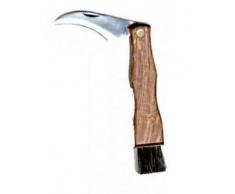 COUTEAU A CHAMPIGNON DOS DENTÉ + BROSSE COUTEAU PLIABLE DE POCHE MANCHE BOIS NF