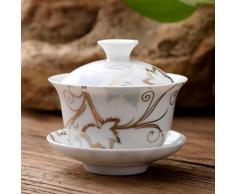 QINQ Petit Ensemble de Bols ࠠ thé en céramique de soupière en Porcelaine de Gaiwan avec Couvercle, avec Bols de Tasse à Soucoupe , 8