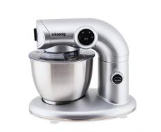 H.Koenig Robot Pétrin Professionnel Multifonctions 5.5L KM80 Inox gris Puissant 1000W, Robot Cuisine Pâtissier Pétrin 4 vitesses, Fouet, Batteur, Crochet, Pétrisseur, Couvercle anti-éclaboussure
