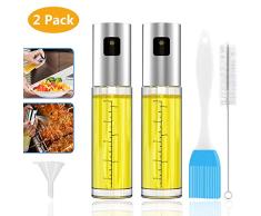 2PCS 100ML Vaporisateur Huile avec Échelle, GeeRic Pulverisateur Huile dolive avec Entonnoir Vaporisateur Huile Cuisine en Acier Inoxydable avec Balais dHuile et Brosse de Nettoyage pour BBQ/Cuisine