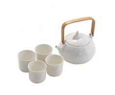 HCHLQLZ Service à thé japonais classique en céramique blanche motif montagne avec théière et 4 tasses à thé Bleu foncé