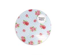 Verre Floral bleu Polka Dot Rose Théière support vintage Dessous de Plat Pot de thé motif 2