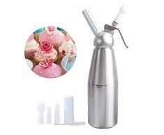 UMIWE Siphon Chantilly, Siphon à Crème Fouettée Professionnel en Aluminium Siphons de Cuisine avec 3 Embouts Décoratives & Brosse De Nettoyage, Mousse Siphon pour Chaudes et Froides Sauces