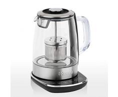 H.Koenig Théière Bouilloire Instant T électrique en Verre 1.5L TI600 avec Infuseur filtre à Thé Inox 2200W Compacte, Ebullition rapide, Thermostat Réglable 70° à 100°C , Maintien au chaud, 2couvercles