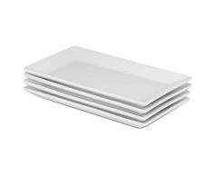 Ensemble De 4 Plateaux De Service En Porcelaine | Plaques blanches de haute qualité | Parfait pour les buffets, desserts, entrées et plats | Va au lave-vaisselle, au micro-ondes et au four | M&W