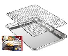 KITCHENATICS Plat à rôtir et à pâtisserie en Aluminium avec Grille en Acier Inoxydable: Plat à Biscuits avec Grille de Refroidissement - 24,4 x 33 CM (Petit)