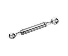 simpyfine Cuillère à Fruits de ménage créatif Melon deau,Cuisine en Acier Inoxydable Double Têtes Boule à Melon Fruits Pelle 1 pcs (Argent)