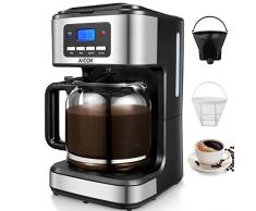 Cafetière Electrique à Filtre, Cafetière Programmable 12 tasses avec Carafe en Verre, Système Anti-Gouttes, Sans BPA, 900W, Noir